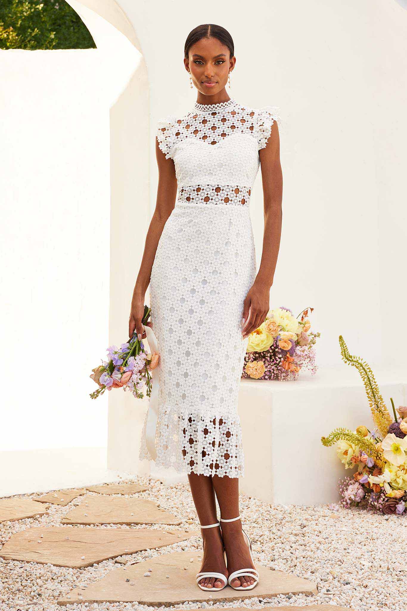 white lace midi dress